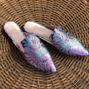 J.Crew Pointed-toe slides in metallic jacquard
